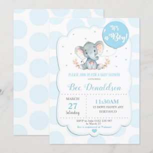 Elefant Baby Shower Einladung Junge Blau Punkte