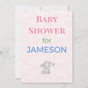 Elefant-Baby-Shower-Einladung mit individuellem Na Einladung