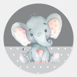 Elefant Baby Shower Grau Runder Aufkleber
