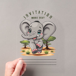 Elefant Baby Springt Glücklich in Afrikanischer Sa Acryleinladungen