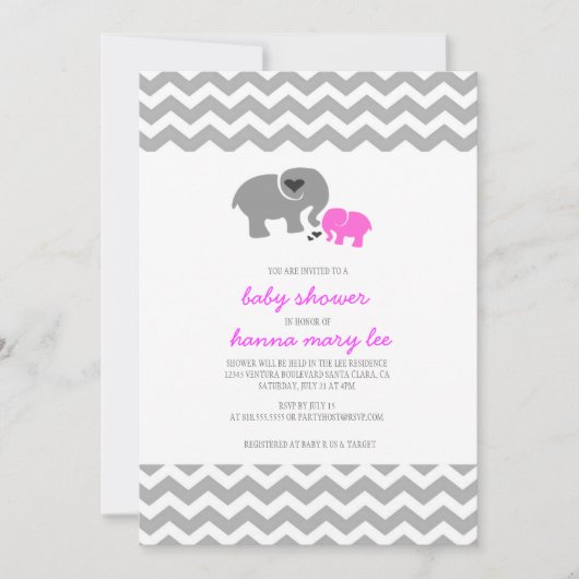 Elefant Babydusche Einladung (Vorderseite)