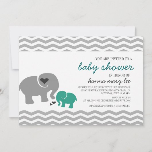 Elefant Babydusche Einladung (Vorderseite)
