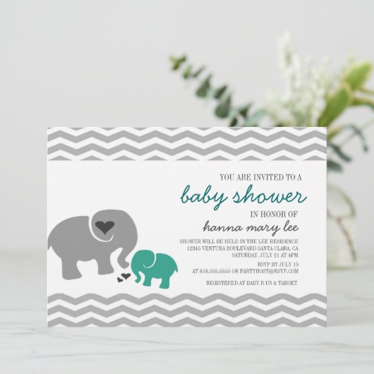 Elefant Babydusche Einladung (Stehend Vorderseite)