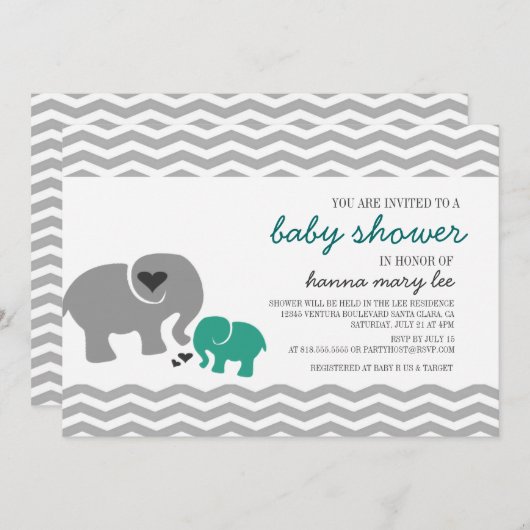 Elefant Babydusche Einladung (Vorne/Hinten)