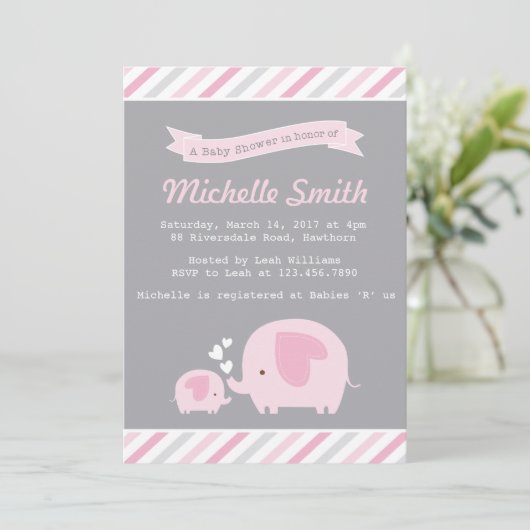 Elefant Babydusche Einladung (Stehend Vorderseite)