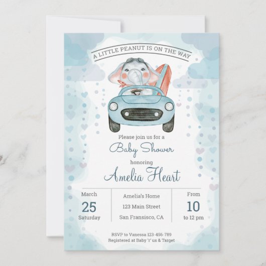 Elefant Babydusche Einladung (Vorderseite)