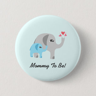 Elefant-Babyparty-Blau Button
