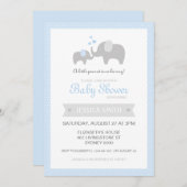 Elefant-Babyparty-Einladung - Blau Einladung (Vorne/Hinten)