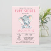 Elefant-Babyparty-Einladungs-Rosa und Grau Einladung (Stehend Vorderseite)