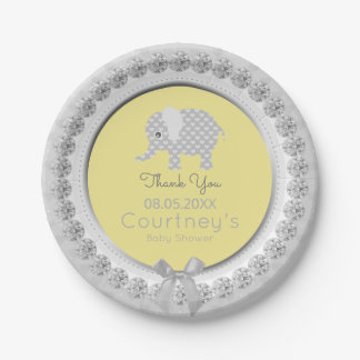 Elefant-Babyparty-elegantes gelbes Grau danken Pappteller