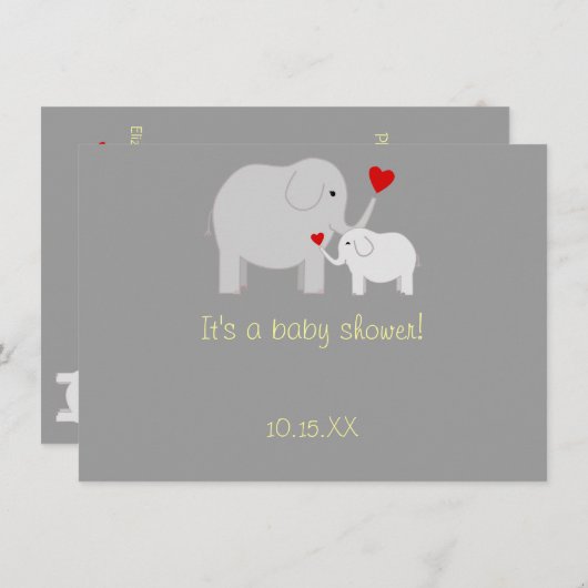 Elefant-Babyparty-Geschlechts-Person-Einladung Einladung (Vorne/Hinten)