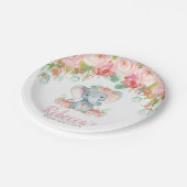 Elefant-Babyparty-Rosa erröten Blumennachtisch 7" Pappteller (Schrägansicht)