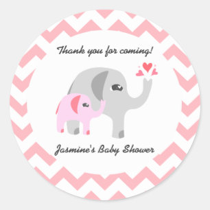 Elefant-Babyparty-Rosa und Weiß Runder Aufkleber