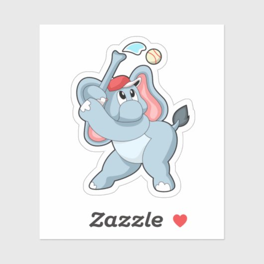 Elefant bei Baseball Aufkleber (Blatt)