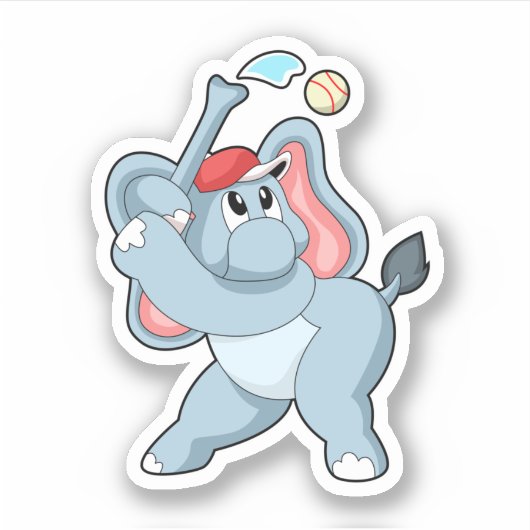 Elefant bei Baseball Aufkleber (Vorderseite)