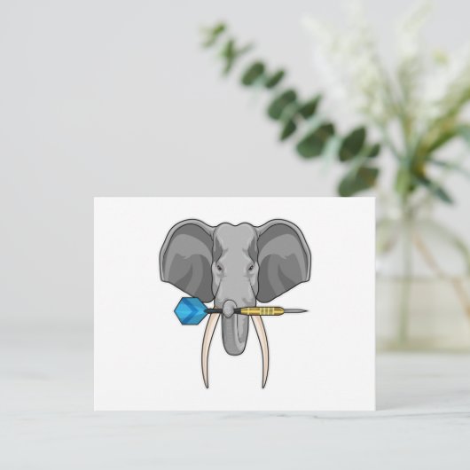 Elefant bei Darts mit Dart Postkarte (Stehend Vorderseite)