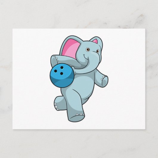 Elefant beim Bowling mit Bowlingkugel Postkarte (Vorderseite)