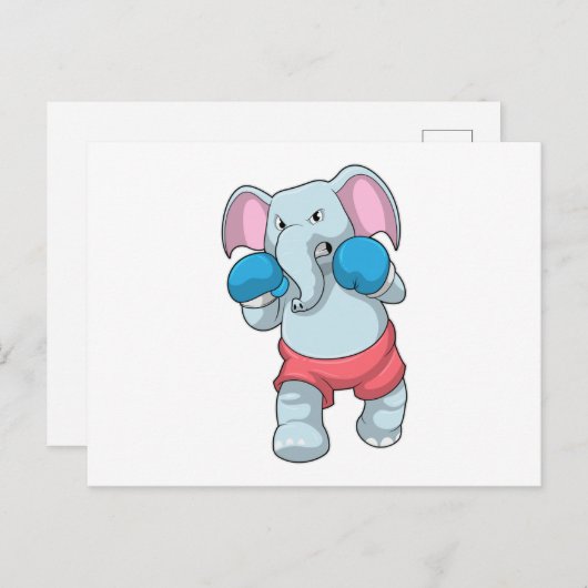 Elefant beim Boxen mit Boxhandschuhen Postkarte (Vorne/Hinten)