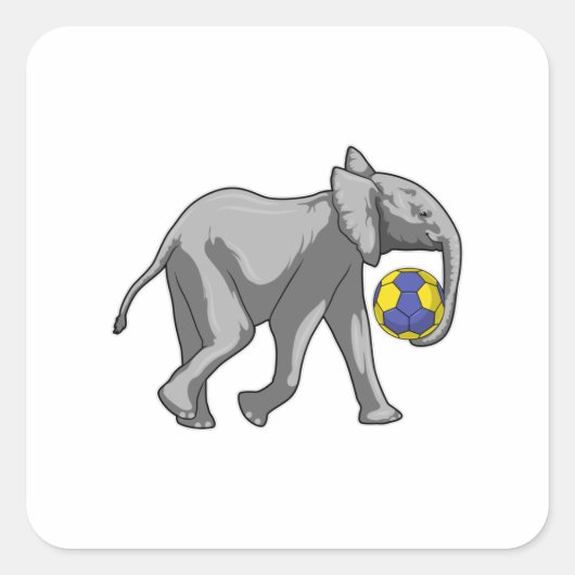 Elefant beim Handball-Sport Quadratischer Aufkleber (Vorderseite)