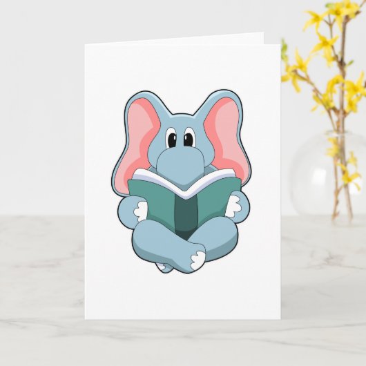 Elefant beim Lesen mit Buch Karte (Gelbe Blume)