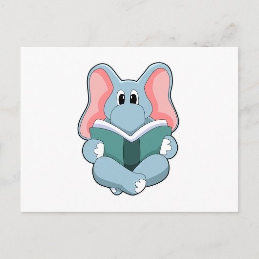 Elefant beim Lesen mit Buch Postkarte (Vorderseite)