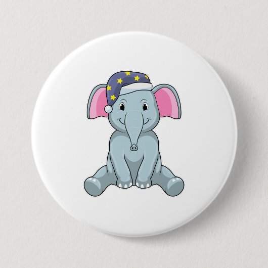 Elefant beim Schlafen mit Nachtkappe Button (Vorderseite)