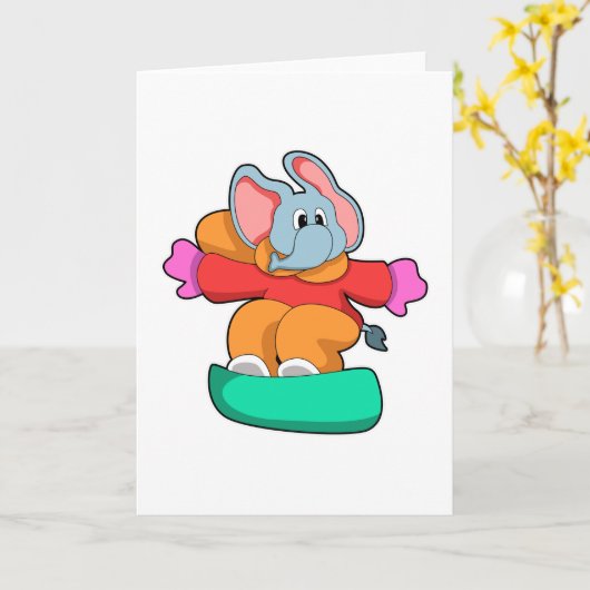 Elefant beim Snowboarden mit Snowboard Karte (Gelbe Blume)