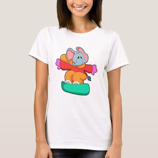 Elefant beim Snowboarden mit Snowboard T-Shirt (Vorderseite)