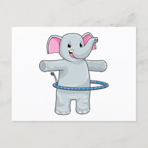 Elefant beim Sport mit Fitnesreifen Postkarte