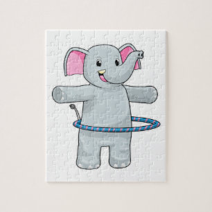 Elefant beim Sport mit Reifen der Fitness Puzzle
