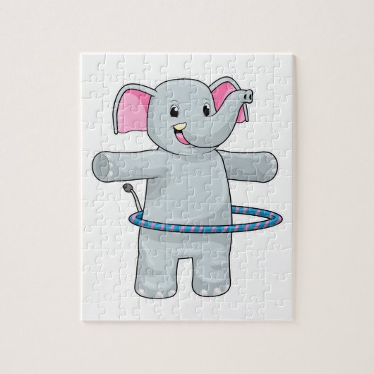Elefant beim Sport mit Reifen der Fitness Puzzle (Vertikal)