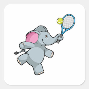 Elefant beim Tennis mit Tennisschläger Quadratischer Aufkleber