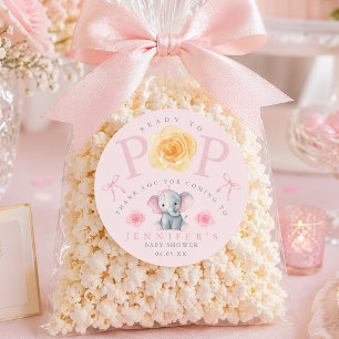 Elefant Bereit zum Platzen Baby Shower Popcorn-Tüt Runder Aufkleber