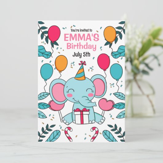 Elefant Birthday Einladung, Jungtiere Einladung (Stehend Vorderseite)
