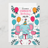 Elefant Birthday Einladung, Jungtiere Einladung (Vorne/Hinten)