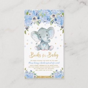Elefant Blau Florale Babyparty Bring a Book Begleitkarte