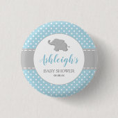 Elefant Blau Grau Punkte Junge Baby Shower Button (Vorderseite)