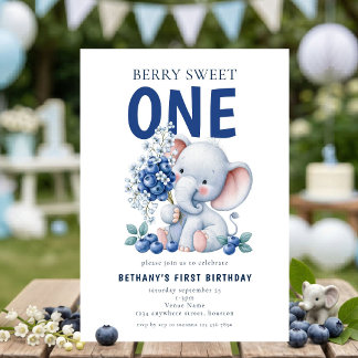 Elefant Blaubeere Berry Sweet One 1. Geburtstag Einladung