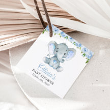 Elefant, blaue Aquarell-Blume, Babydusche