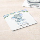 Elefant, blaue Aquarell-Blume, Babydusche Rechteckiger Pappuntersetzer (angewinkelt)