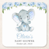 Elefant, blaue Aquarell-Blume, Babydusche Rechteckiger Pappuntersetzer (Vorderseite)