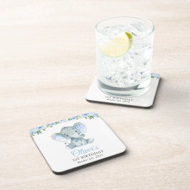 Elefant, blaue Aquarellfarben, erste Blume zum Geb Getränkeuntersetzer