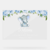 Elefant, blaue Blumen, Empfang zum ersten Geburtst Acrylschild (Vorderseite)