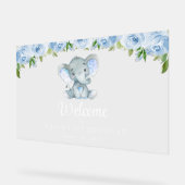 Elefant, blaue Blumen, Empfang zum ersten Geburtst Acrylschild (Winkel)