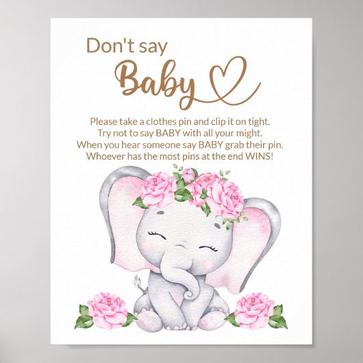 Elefant & Blume Wasserfarbe Kinderdusche Poster (Vorne)