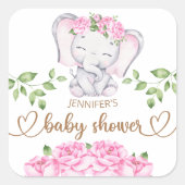 Elefant & Blume Wasserfarbe Kinderdusche Quadratischer Aufkleber (Vorderseite)