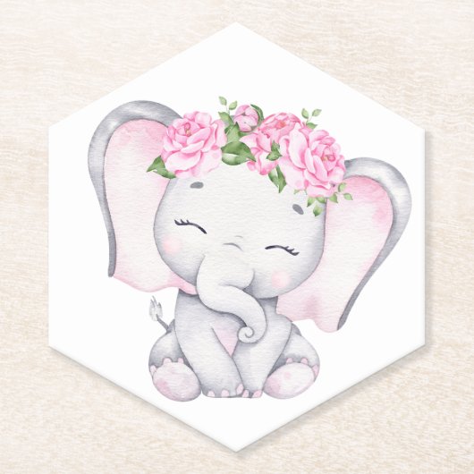 Elefant & Blume Wasserfarbe Kinderdusche Untersetzer (Vorderseite)