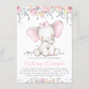 Elefant Blumen Diamant Mädchen Baby Shower Einladung