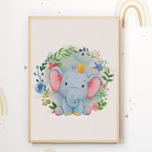 Elefant Blumen-Kinderzimmer Poster Druck