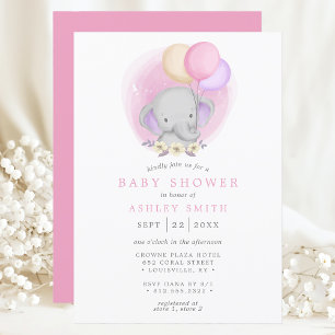 Elefant Blumenballons Wasserfarbe Baby Shower Einladung